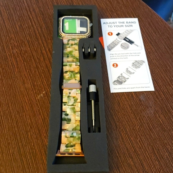 NewWays Faux Mother of Pearl Camo Link Bracelet Rose Gold & Rhinestone Case - Picture 3 of 8